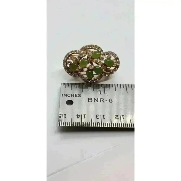 Vintage Brooch Jade 10k Gold Filled Rhinestone Accents art deco Flower Leaves - Picture 9 of 13